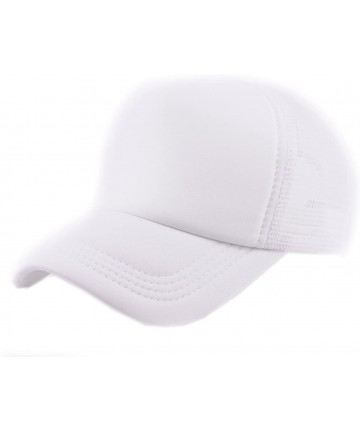 Baseball Caps Blank Mesh Adjustable Snapback Cotton 6-Panel Trucker Hat Cap - White - CU11LZX3P6J $12.53