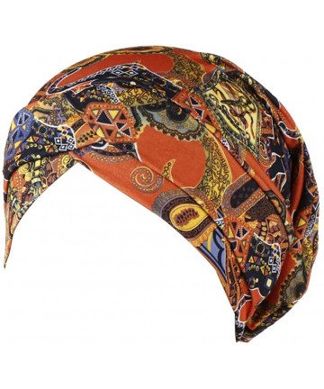 Balaclavas Head Scarf for Women Turban Knotted Vintage Flower Print Full Cover Fit-Head Wraps 2019 Winter New Cap - Orange - ...