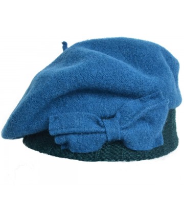 Berets Lady French Beret 100% Wool Beret Floral Dress Beanie Winter Hat - Bow-turquoise - C812O3K6HF9 $26.74