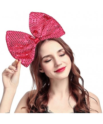 Headbands Women Huge Bow Headband Cute Bowknot Hair Hoop for Halloween Cosplay - Sequin - Rose - CT192HCRTCT $15.91