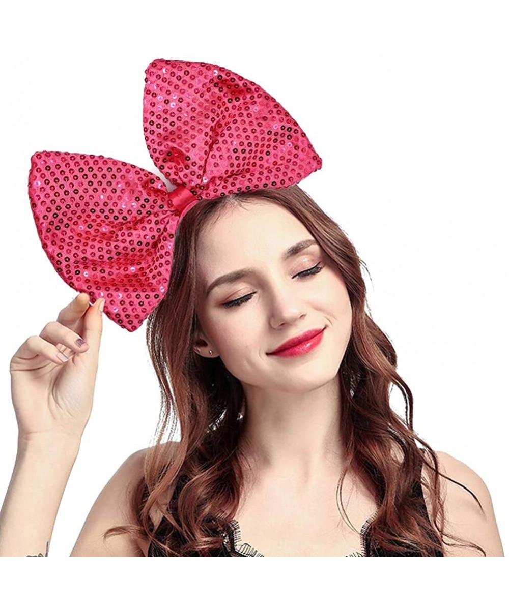 Headbands Women Huge Bow Headband Cute Bowknot Hair Hoop for Halloween Cosplay - Sequin - Rose - CT192HCRTCT $15.91
