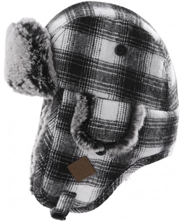 Bomber Hats Stylish Plaid Winter Wool Trapper Faux Fur Earflap Hunting Hat Ushanka Russian Cold Weather Thick Lined - CJ18XTX...