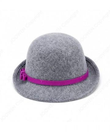 Fedoras Women's 100% Wool Felt Round Top Cloche Hat Fedoras Trilby with Bow Band - Grey - CH12O1VV6P6 $51.76