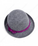 Fedoras Women's 100% Wool Felt Round Top Cloche Hat Fedoras Trilby with Bow Band - Grey - CH12O1VV6P6 $51.76