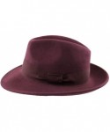 Fedoras Fedora Wool Felt Fedora Hat Packable Water Repellent - Bordeaux - CY187QLY5YS $54.06