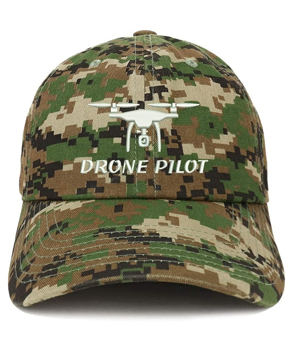 Baseball Caps Drone Pilot Embroidered Soft Crown 100% Brushed Cotton Cap - Digital Green Camo - CK18RYW5X5D $22.55