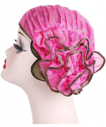 Skullies & Beanies Women Flower Muslim Ruffle Cancer Chemo Hat Beanie Turban Head Wrap Cap - Hot Pinka - C81804LW6MC $13.62