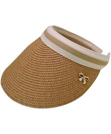 Sun Hats Women's Wide Brim Roll-Up Visor Hat Outdoor Beach Clip-on Straw Hat Travel Sun Cap - Light Brown. - CL18Y0YWIUN $23.41