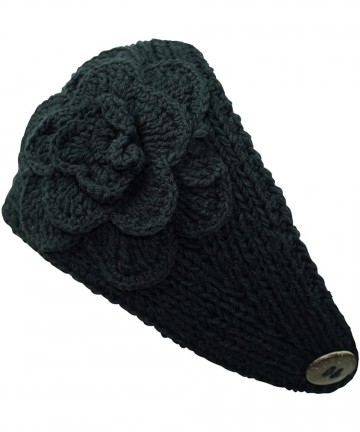 Cold Weather Headbands Knit Handmade Headband With Flower - Black - CK115VR74KD $26.43