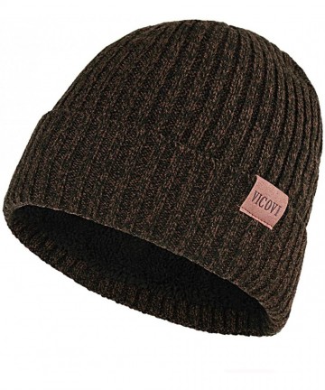 Skullies & Beanies Winter Knit Beanie Hats for Men and Women Warm Fleece Stretch Slouchy Skull Cap - Brown - CR18IUDHU6S $25.01