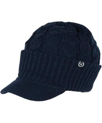 Skullies & Beanies Winter Newsboy Cable Knitted Visor Beanie Bill Winter Warm Hat - Navy Blue - C6128F8Y029 $12.99