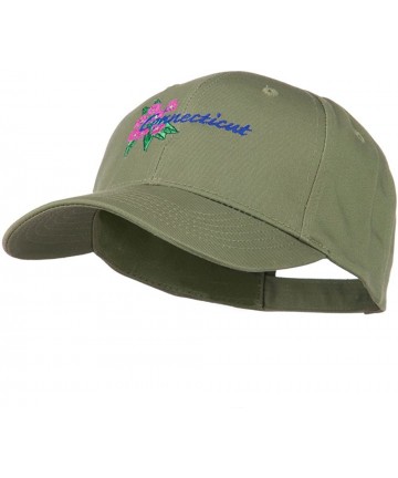 Baseball Caps USA State Connecticut Flower Embroidered Low Profile Cotton Cap - Olive - CP11NY3EL7Z $32.19