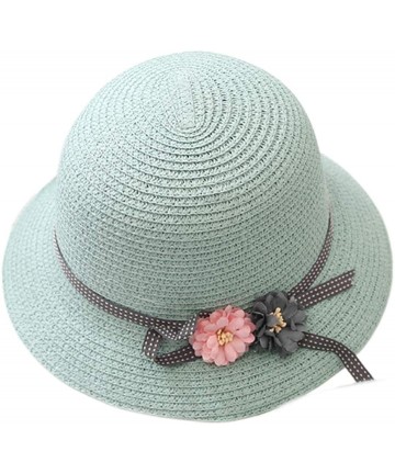Sun Hats Girls Large Brim Sunhat Wavy Beach Straw Hat Cute Sun Cap - Green 1 - CH193TOGNYZ $21.78