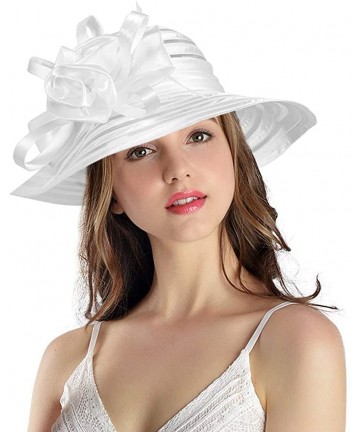 Sun Hats Women's Big Floral Fascinator Kentucky Derby Church Floppy Wide Brim Cloche Bucket Hat - White - CY11S1HI66B $50.83