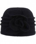 Bucket Hats Women's Winter Warm Wool Cloche Bucket Hat Slouch Wrinkled Beanie Cap with Flower - Black - C3186AO6KQS $17.05