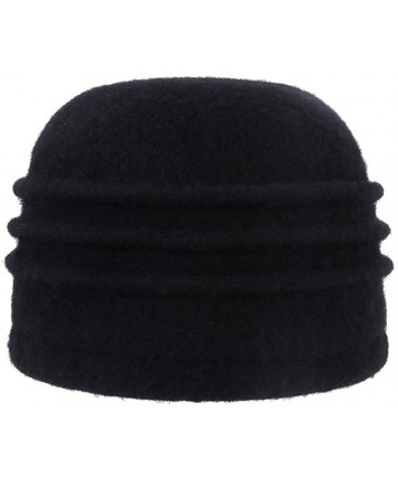 Bucket Hats Women's Winter Warm Wool Cloche Bucket Hat Slouch Wrinkled Beanie Cap with Flower - Black - C3186AO6KQS $17.05