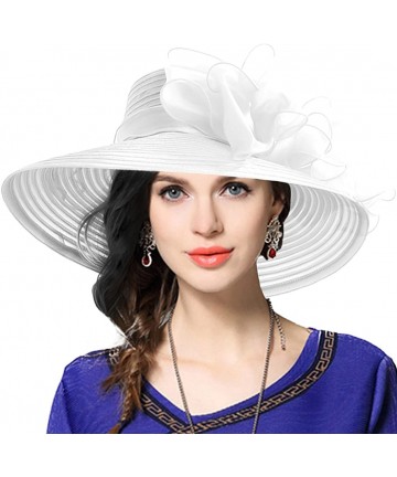 Sun Hats Women's Dressy Church Baptism Wedding Derby Hat - White - CQ17YSSGL34 $38.75