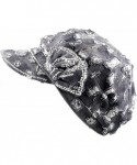 Newsboy Caps Women's Washed Shiny Studed Ribbon Newsboy One Size Hat - Black - CL1297IDOUP $27.75