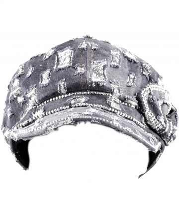 Newsboy Caps Women's Washed Shiny Studed Ribbon Newsboy One Size Hat - Black - CL1297IDOUP $27.75