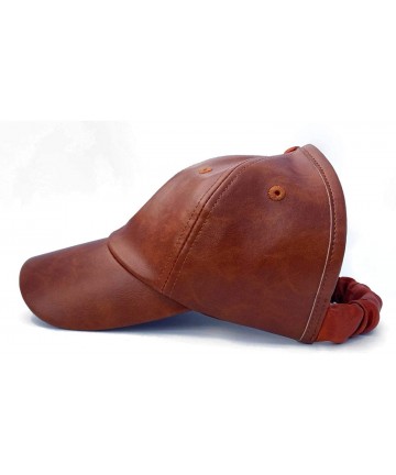 Baseball Caps Natural Hair Backless Cap - Satin Lined Baseball Hat for Women - Brown Leather - CX198Q9YY3N $48.91