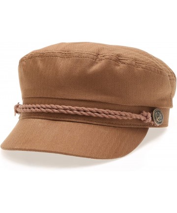 Newsboy Caps Women's 100% Cotton Mariner Style Greek Fisherman's Sailor Newsboy Hats with Comfort Elastic Back - Brown - CT18...