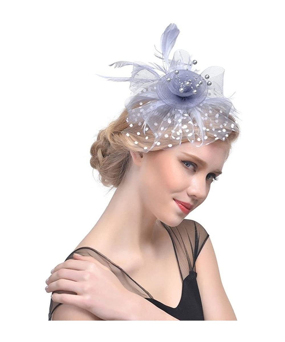 Baseball Caps Fascinators Hat Flower Mesh Feathers Headwear Cocktail Party Derby Hat - Gray - CT18E60E2WN $18.61