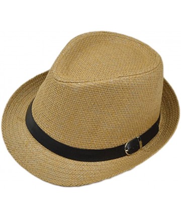 Fedoras Summer Straw Fedora Hat Short Brim Beach Sun Cap - Khaki - CR189Z7N36O $29.13