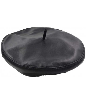 Berets Women's Leather French Style Hat Lightweight Casual Classic Solid Beret - Black1 - CM18HTCCALE $34.06