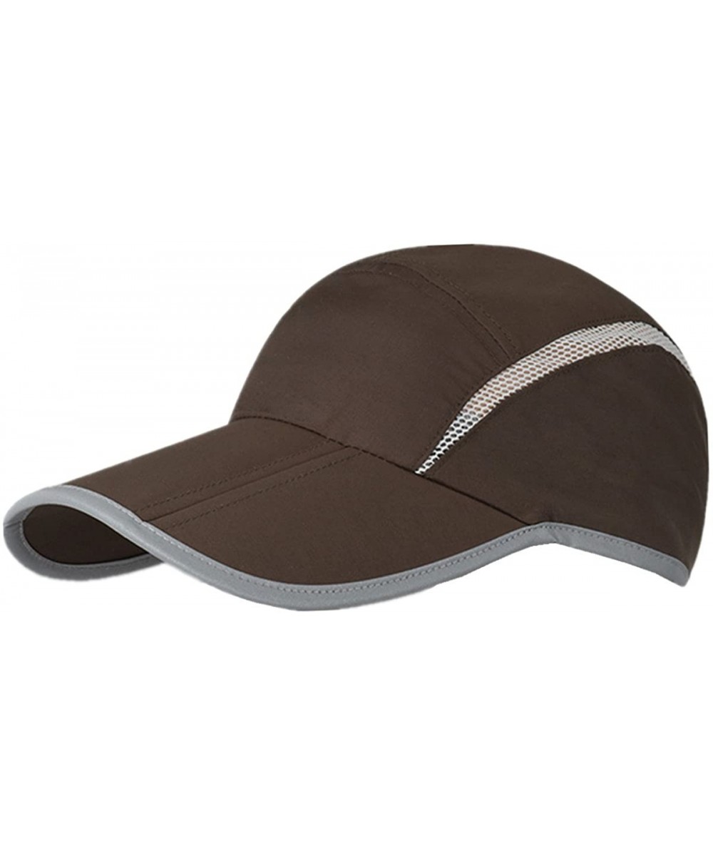 Baseball Caps Foldable Mesh Sports Cap with Reflective Stripe Breathable Sun Runner Cap - Army Green - CJ17YLC7DWI $16.31