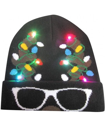 Bomber Hats LED Light-up Christmas Hat 6 Colorful Lights Beanie Cap Knitted Ugly Sweater Xmas Party - D - CN18ZMQDGTG $19.71