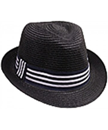 Fedoras Fedora Straw Hat for Mens Women Sun Beach Derby Panama Summer Hats w Brim Black to White - Black W Stripes - CA184XLL...