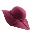 Fedoras Women's Foldable Wide Brim Felt Bowler Fedora Floopy Wool Hat - Wine Red - CM126HRSJ1D $24.07