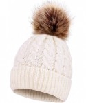Skullies & Beanies Womens Winter Hand Knit Faux Fur Pompoms Beanie Hat - Single-white - CT12BYRSB8R $21.09