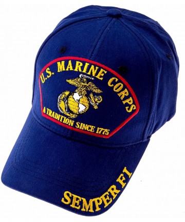 Baseball Caps USMC Marine Baseball Cap with Emblem- Semper Fi and Motto - Blue - C6185R57OAL $12.69