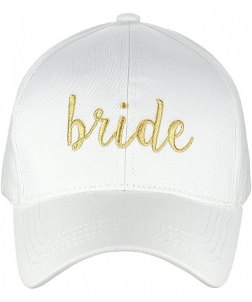 Baseball Caps Women's Embroidered Quote Adjustable Cotton Baseball Cap- Bride- White/Metallic Gold - CZ180QALZHK $31.96
