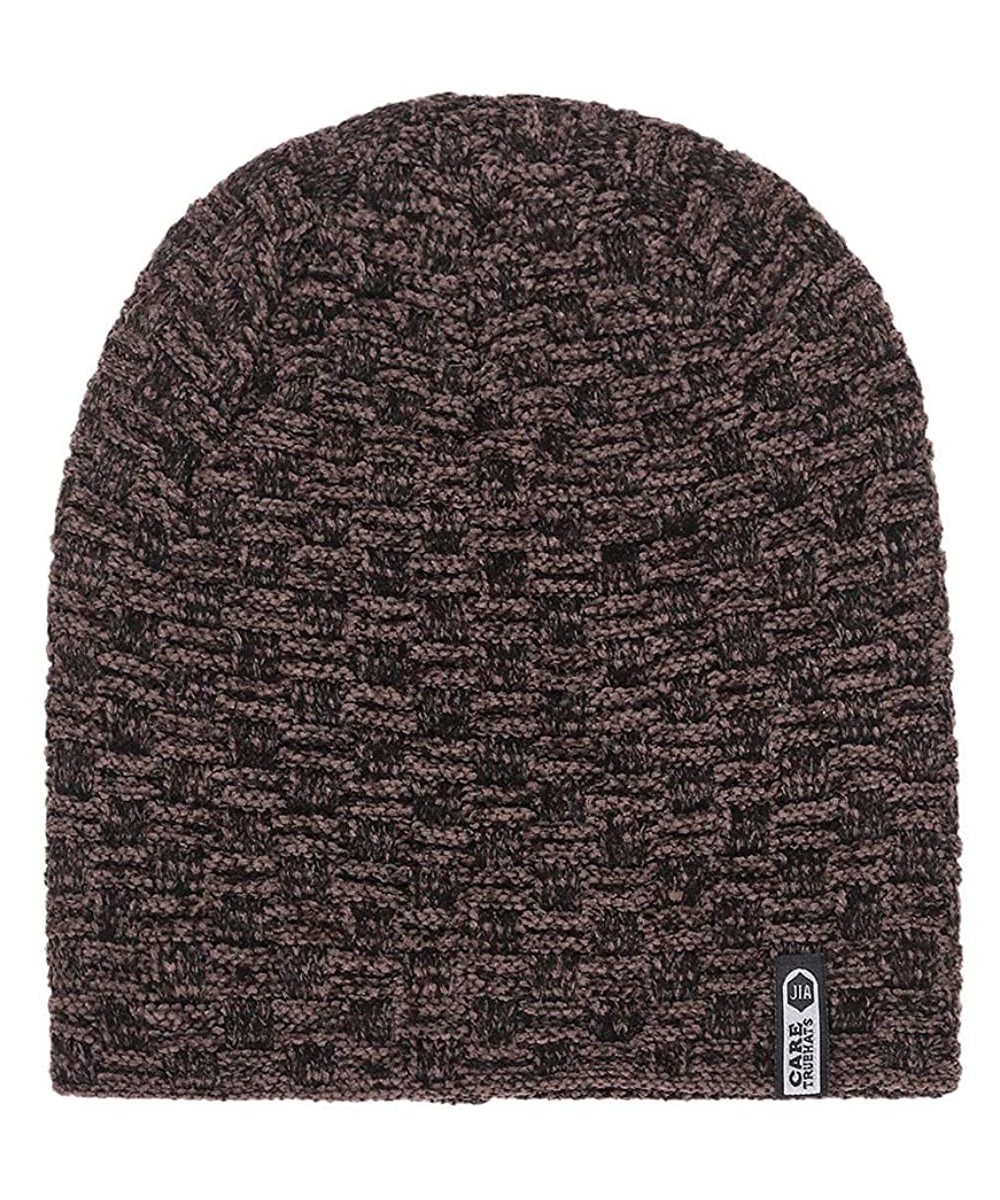 Skullies & Beanies Men's Warm Beanie Winter Thicken Hat and Scarf Two-Piece Knitted Windproof Cap Set - F-coffee - CD193CDR3W...