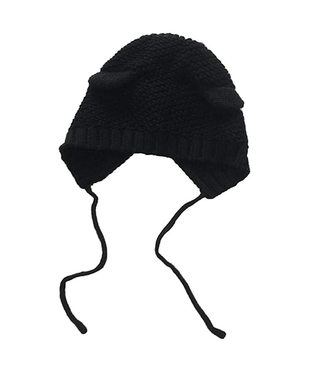 Skullies & Beanies Women Cat Ear Beanie Hat Wool Braided Knit Trendy Winter Warm Cap - Black - CJ18A9NWH8Y $18.38