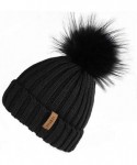 Skullies & Beanies Womens Winter Knitted Beanie Hat with Faux Fur Pom Warm Knit Skull Cap Beanie for Women - 01-black - CN18U...