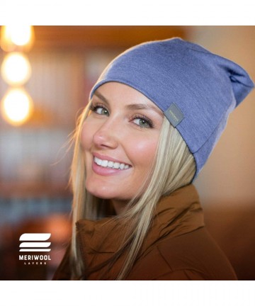 Skullies & Beanies Unisex Merino Wool Cuff Beanie Hat - Choose Your Color - Sky Blue Heather - CQ192T7HAYE $23.55