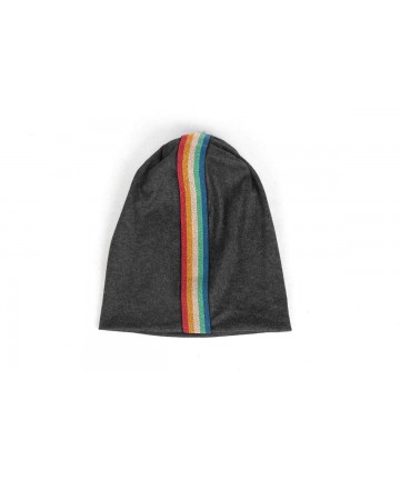 Skullies & Beanies Women's Rainbow Striped Slouchy Beanie Hat - Dark Grey - CB18X5EIDYN $24.36