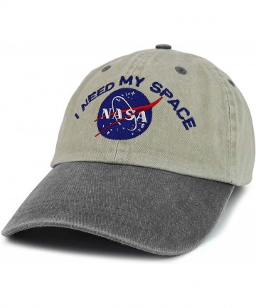 Baseball Caps NASA I Need My Space Embroidered Two Tone Pigment Dyed Cotton Cap - Beige Black - CL12DVNZFHH $33.79