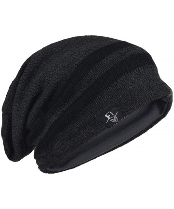 Skullies & Beanies FORBUSITE Knit Slouchy Beanie Hat Skull Cap for Mens Winter Summer - Charcoal Striped - CV1865EG9KD $18.07