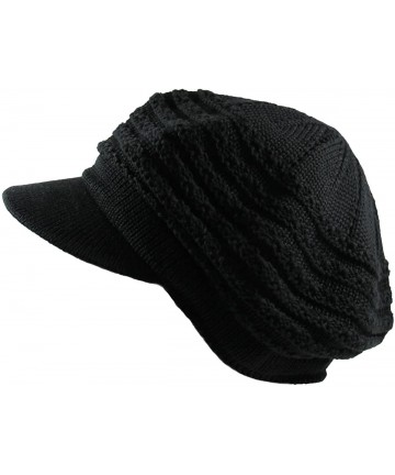 Newsboy Caps Knit Cable Slinky Newsboy Hat - Black - CJ17AYRW8EO $17.11