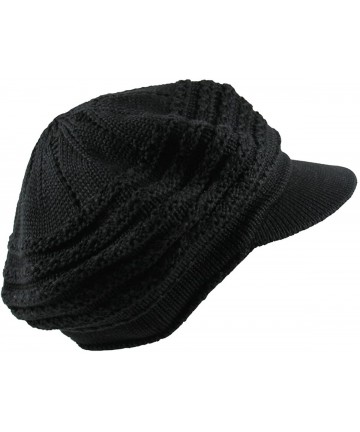 Newsboy Caps Knit Cable Slinky Newsboy Hat - Black - CJ17AYRW8EO $17.11