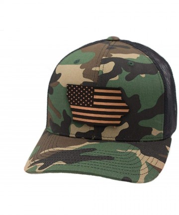 Baseball Caps 'Iowa Patriot' Leather Patch Hat Curved Trucker - Camo - CT18IGQD09A $54.11