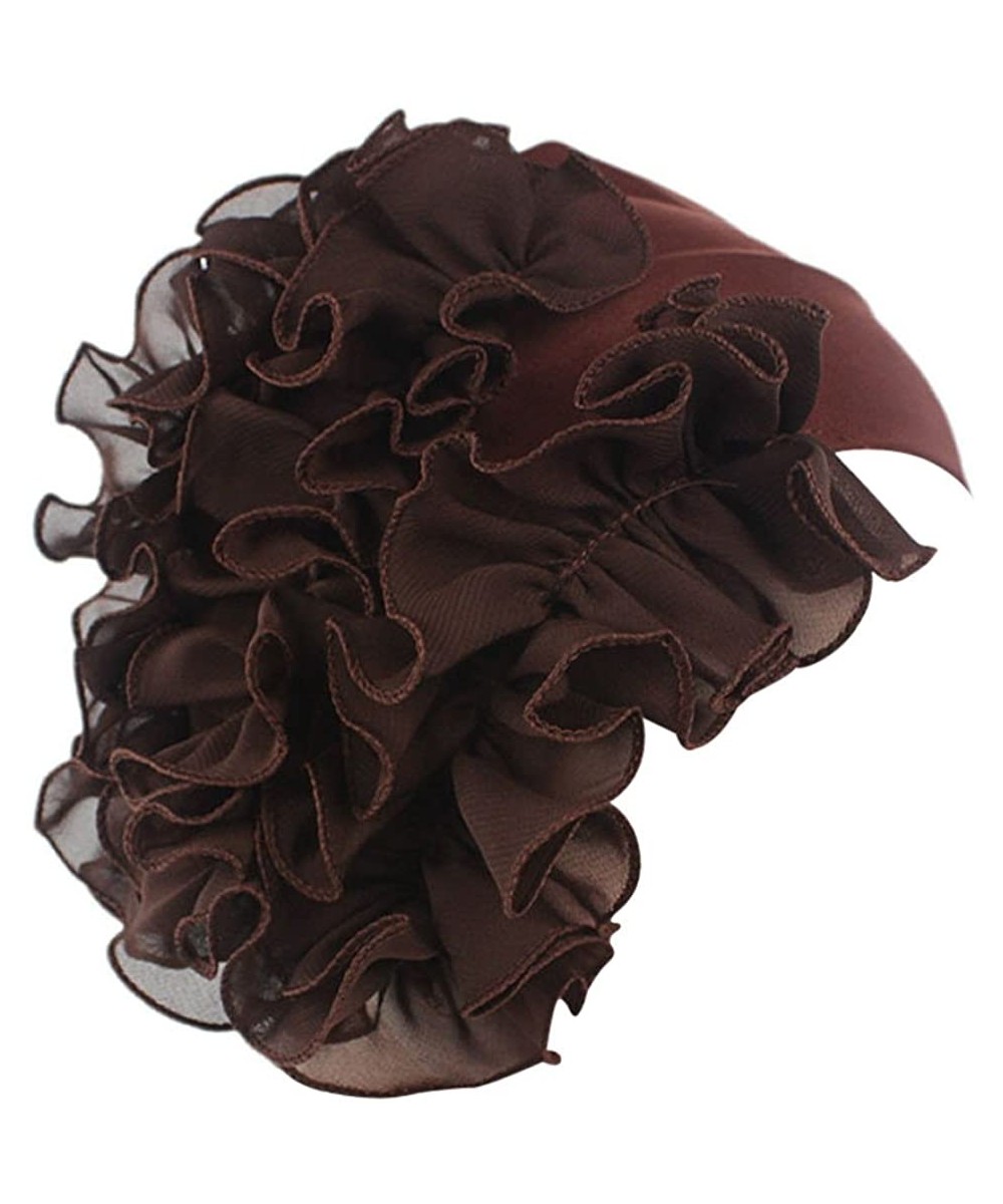 Skullies & Beanies Women Flower Solid Ruffle Cancer Chemo Elegant Hat Beanie Turban African Head Scarf Wrap Cap - Coffee - CZ...