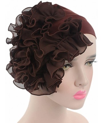Skullies & Beanies Women Flower Solid Ruffle Cancer Chemo Elegant Hat Beanie Turban African Head Scarf Wrap Cap - Coffee - CZ...