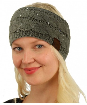Cold Weather Headbands Winter Fuzzy Fleece Lined Thick Knitted Headband Headwrap Earwarmer - Sequins Natural Gray - C818IIEU8...