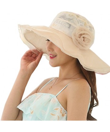Sun Hats Womens Kentucky Derby Hats Organza Church Hat for Wedding Tea Party MZW0100 - Beige - CN17YX55T3X $16.66