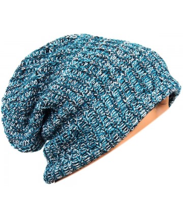 Skullies & Beanies Unisex Adult Winter Warm Slouch Beanie Long Baggy Skull Cap Stretchy Knit Hat Oversized - Blue - C81291B53...